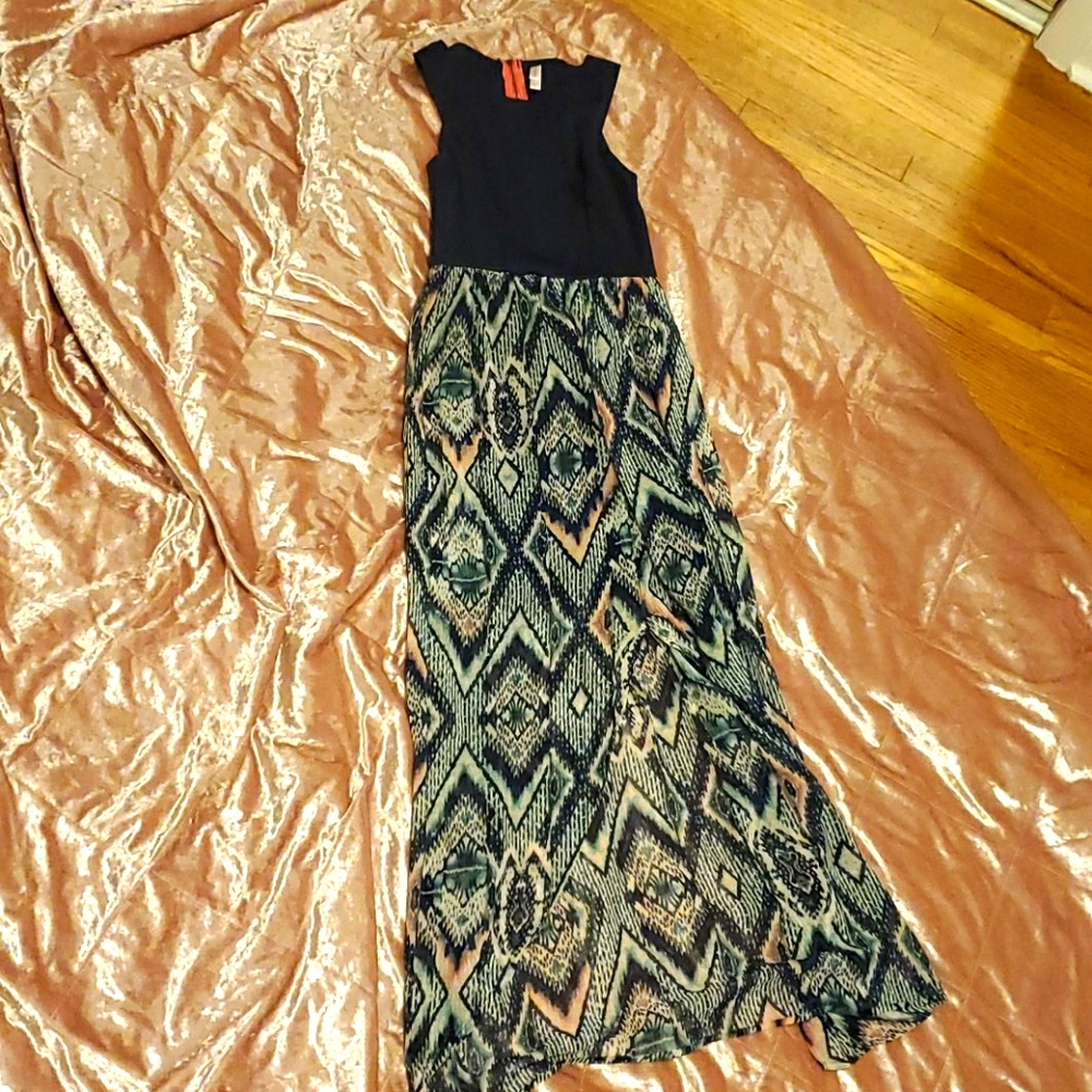 Navy and patterned hi-low dress